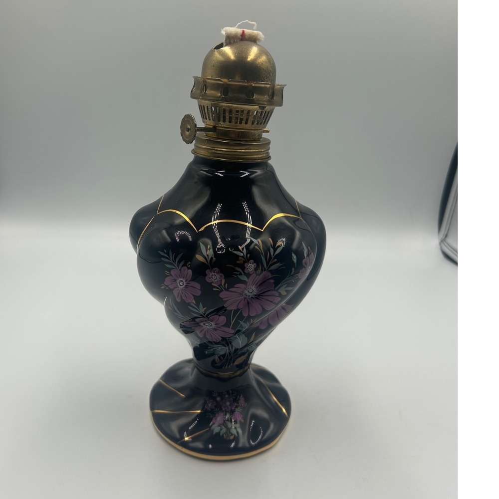 Armaga Japan Vintage Ceramic Oil Lamp Floral Gold Gilt Black Blue 527 96 32